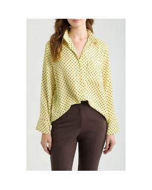 DELUC Survivor Polka Dot Print Button-Up Shirt - Yellow