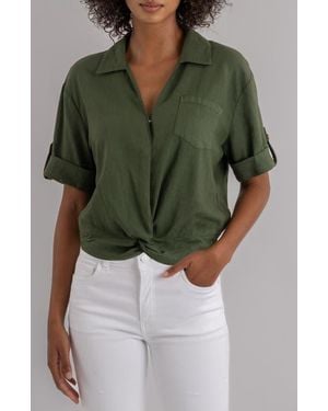 Kut From The Kloth Rebel Knot Front Linen Blend Top - Green