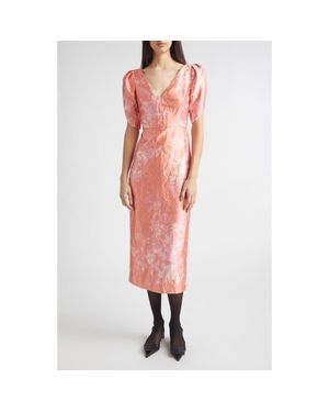 Erdem Floral Print Crushed Metallic Satin Gown - Multicolor