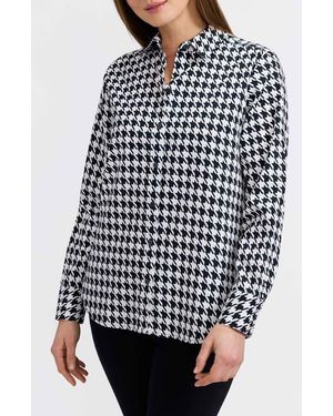 Foxcroft Meghan Houndstooth Cotton Button-Up Shirt - Blue