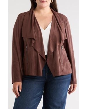 Bagatelle Drape Front Faux Suede Jacket - Brown
