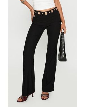 Princess Polly True Grit Grommet Trim Flare Pants - Black