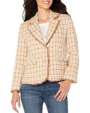 Liverpool Los Angeles Fringe Detail Check Tweed Blazer - Natural