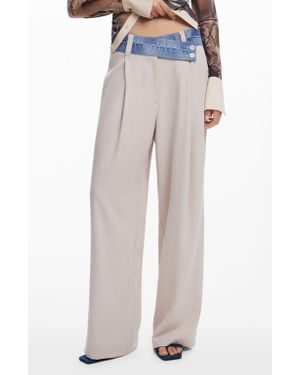 Desigual Mixed Media Wide Leg Pants - Natural