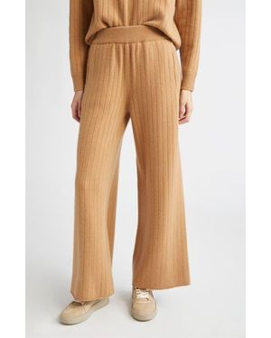 Eleventy Wool & Cashmere Wide Leg Pants - Natural