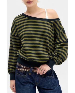 BDG Kurt Striped Off The Shoulder Top - Green