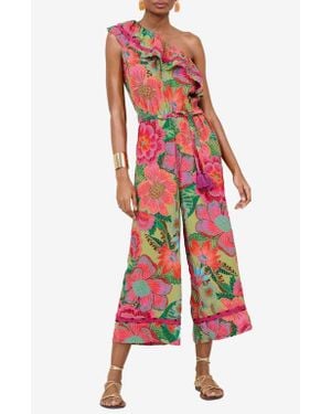 Lipsy Floral Print One Shoulder Crop Jumpsuit - Red