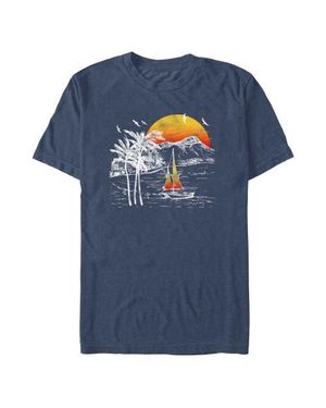 Lost Gods Retro Sailboat Scene Graphic T-Shirt - Blue