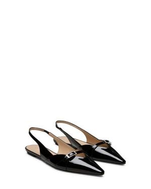 Stuart Weitzman Georgie Pointed Toe Leather Slingback Flat - Black