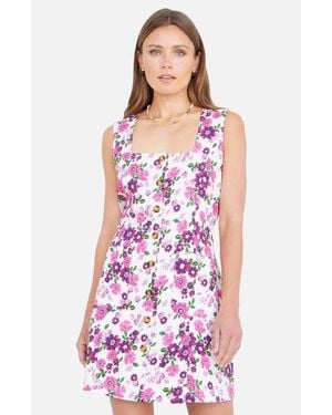 Yumi' Retro Floral Cotton Pinafore Dress - White