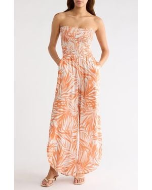 Elan Strapless Smocked Bodice Cover-Up Jumpsuit - Pink
