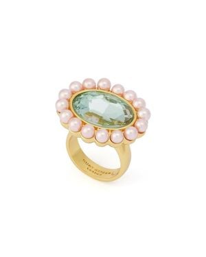 Kurt Geiger Faux Pearl & Crystal Cocktail Ring - Metallic