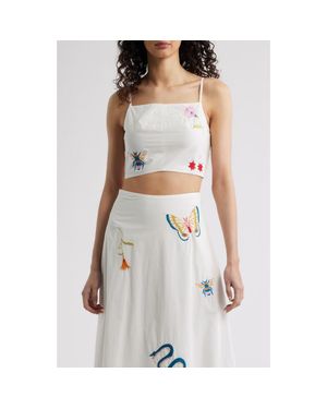 Cleobella Sage Embroidered Organic Cotton Crop Tank - White