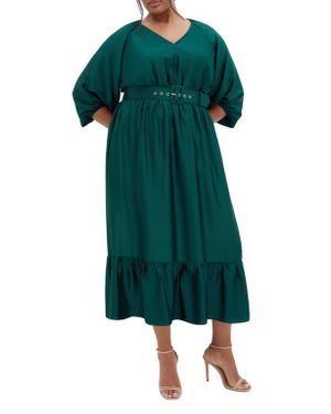 City Chic Betty Belted Midi Dress - Green