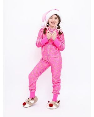 PREPPY GOOSE Plush Candy Cane Loungewear Jumpsuit - Pink