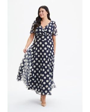 Scarlett & Jo Isabelle Spot Angel Sleeve Maxi Dress - White