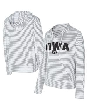 Concepts Sport Iowa Hawkeyes French Terry Striped V-Neck Pullover Hoodie - Gray