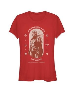 Star Wars: The Mandalorian Junior's Star Wars The Mandalorian And Grogu Wherever I Go He Goes Logo Graphic T-Shirt - Red