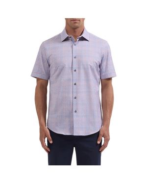 Bugatchi Miles Ooohcotton Grid Short Sleeve Button-Up Shirt - Purple