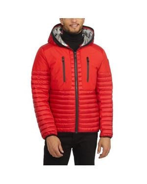 Pajar Finn Lightweight Mixed Media Puffer With Fixed Hood - Red