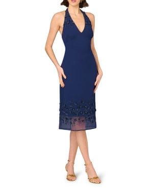 Aidan Mattox by Adrianna Papell Beaded Detail Halter Neck Midi Dress - Blue