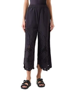 Akris Punto Flower Eyelet Cotton Poplin Crop Pants - Black