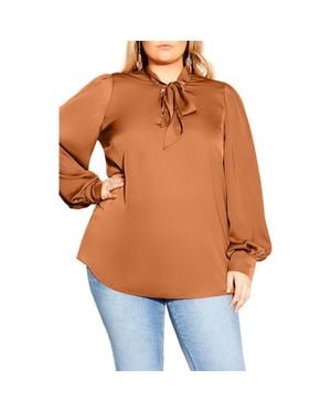 City Chic City Chic In Awe Tie Neck Blouse In Toffee At Nordstrom, Size X-Small - Orange