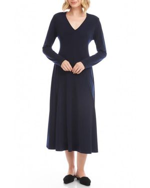 Karen Kane Kate Long Sleeve Travel Jersey Midi Dress in Black | Lyst