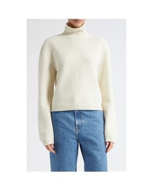 Rohe Statement Shoulder Wool & Cashmere Crop Turtleneck Sweater - White