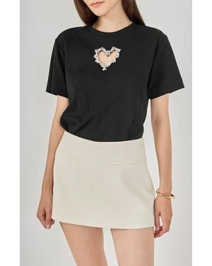 Endless Rose Rhinestone Trim Heart Cutout Relaxed Fit T-Shirt - Black
