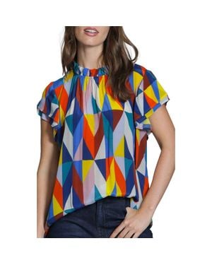 Apny Allover Print Flutter Sleeve Shirt - Blue