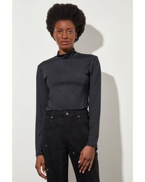 Ming Wang Crystal Detail Mock Neck Top - Blue