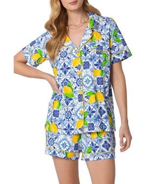 Bedhead Print Stretch Organic Cotton Short Pajamas - Blue