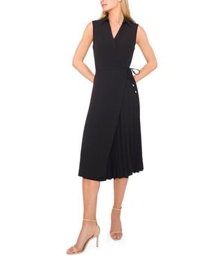 Halogen® Pleated Faux Wrap Front Midi Dress - Black