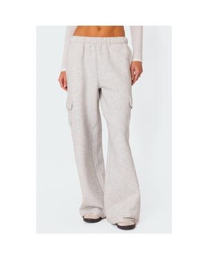 Edikted Wide Leg Cotton Cargo Sweatpants - Gray