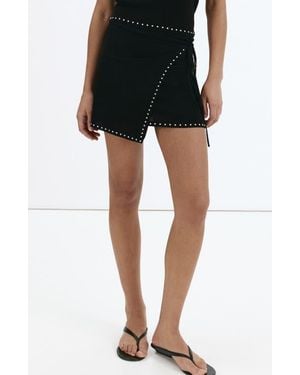 Mango Studded Knit Wrap Miniskirt - Black