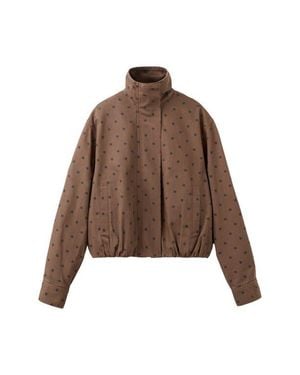 Mango Cazadora Dot Print Denim Bomber Jacket - Brown