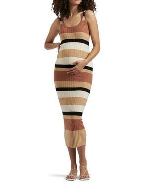 Ripe Maternity Sarah Stripe Rib Tank Maternity Maxi Dress - Natural