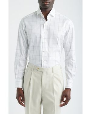 1863 by Eterna Modern Fit Windowpane Check Non-Iron Cotton Twill Dress Shirt - White