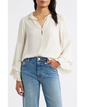 Wit & Wisdom Ruffle Long Bell Sleeve Top - Blue