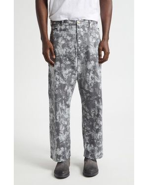 Beams Plus Foil Paint Print Herringbone Painter Pants - Blue
