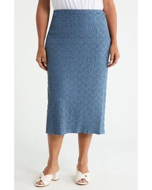 Eileen Fisher Crinkled Organic Cotton Blend Midi Skirt - Blue