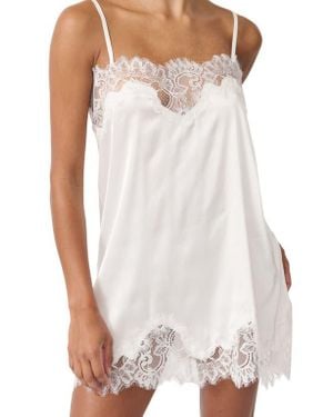 KAT THE LABEL Olivia Lace Trim Slip Chemise - White
