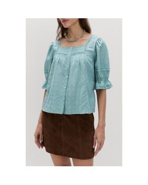 PER UNA BY M&S Floral Embroidered Lace Trim Button-Up Top - Blue