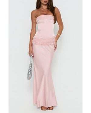 Princess Polly Sura Strapless Lace Detail Maxi Dress - Pink