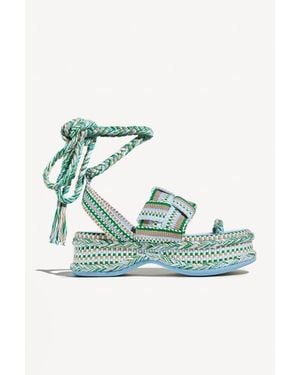 Amambaih Gabriela Braided Platform Sandal With Ankle Ties - Green