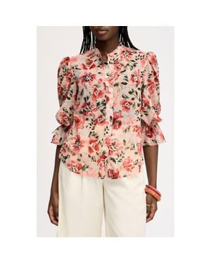 Sam Edelman Floral Print Puff Sleeve Shirt - Red