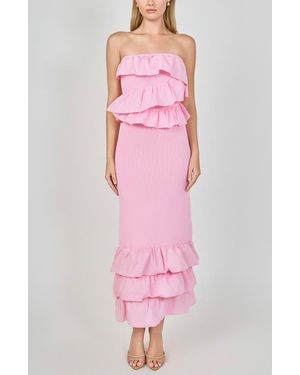 Endless Rose Ruffle Detail Mixed Media Strapless Dress - Pink