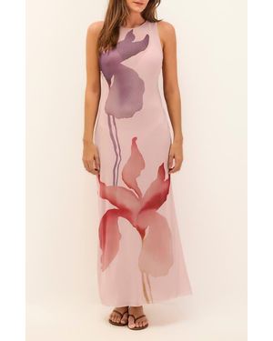 ViX Twist Floral Print Mesh Cover-Up Maxi Dress - Pink