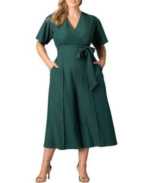 Kiyonna Evelyn Wide Leg Crop Jumpsuit - Green